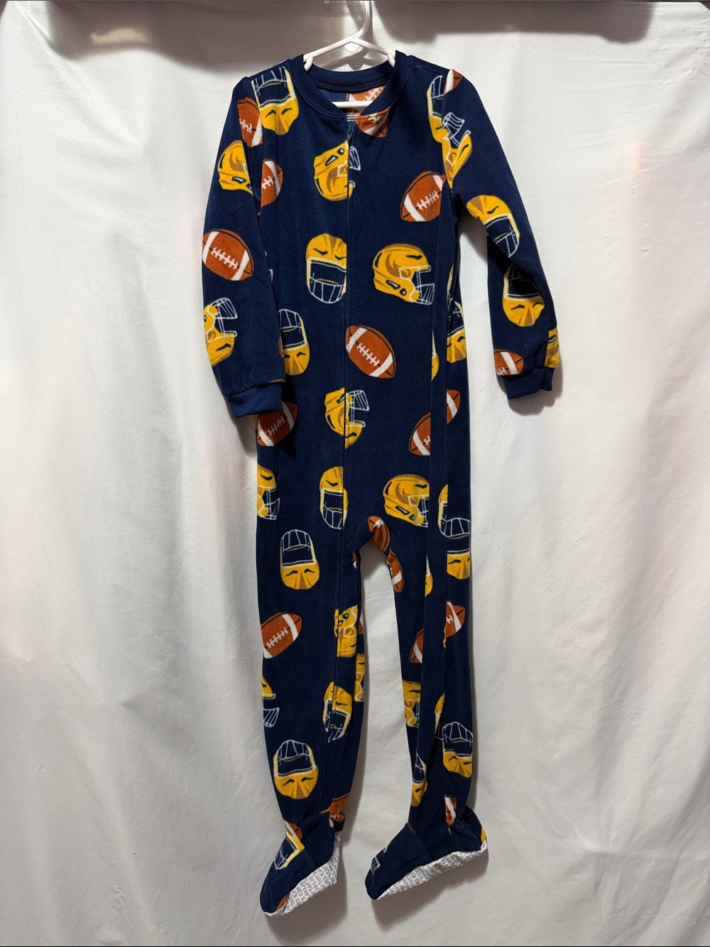 Navy Football Print Kids Footed One-Piece Pajama